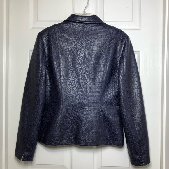 L’E L’EQUIPE PLUS Made Italy Faux Leather Crocodile  Print Purple Jacket 40=S=4 - Picture 6 of 14
